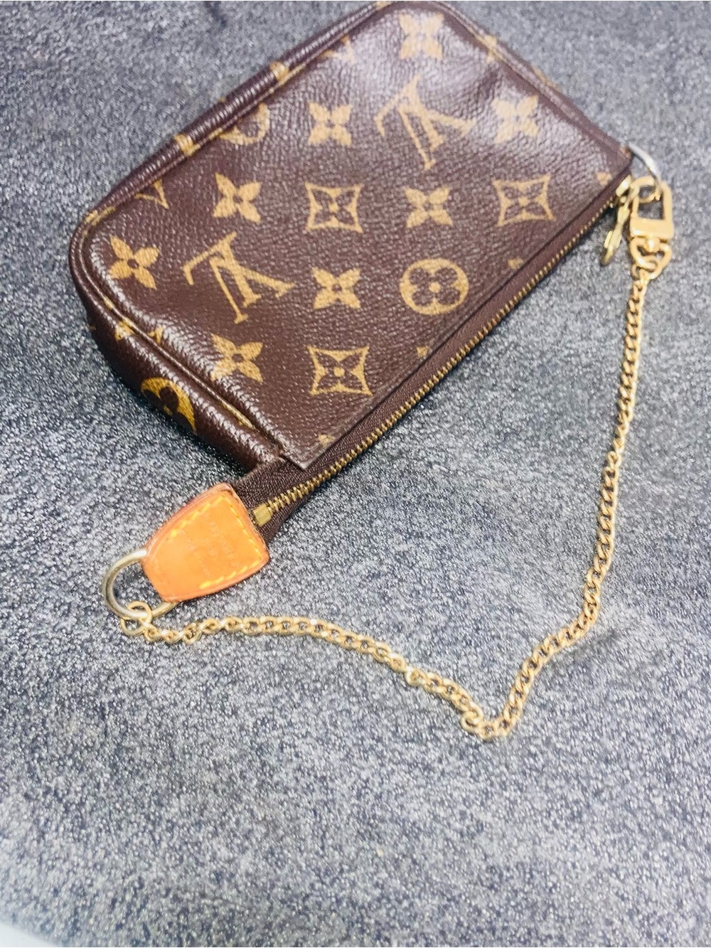 Louis Vuitton Brown Monogram Mini Wristlet with Gold Chain